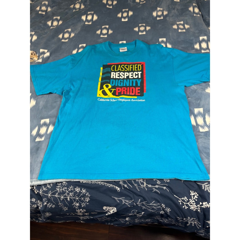 Vintage Hanes Beefy-T CSEA Respect Dignity Pride Graphic T-Shirt XL Blue 90s